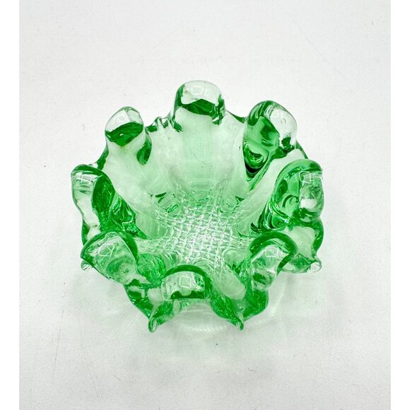 Vintage Art Green Glass Ashtray - Picture 2 of 4